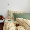 Juego de Cuatro Piezas de Algodón Puro Waffle Jacquard Estilo Coreano, Funda Nórdica de Rayas Simples, Sábana Ajustable, Sábana Plana, Ropa de Cama para Dormitorio