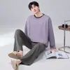 Pijama nuevo para hombre de primavera y otoño, conjunto de algodón 100% de manga larga y pantalón largo, cuello redondo casual estilo otoño e invierno, se puede usar afuera como ropa de casa