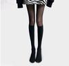 Pantalones de Punto Japonés Falsos de Cintura Alta Hasta la Rodilla Medias de Seda Finas para Mujer Negro y Blanco Terciopelo Falso Largo para Muslo