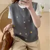 Colete de tricô floral tridimensional colorido novo estilo coreano para outono e inverno, colete cardigã de suéter sem mangas solto com gola redonda para sobreposição