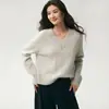 Nueva colección de otoño: Suéter de cachemira de cuello en V simple y versátil para mujer, de manga larga, corte holgado, perfecto para usar en capas y una pieza base elegante