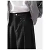 Calças casuais de cintura alta com drapeado, calças compridas, retrô, slim-fit, estilo britânico, calças de terno preto para negócios para homens, estilo primavera e outono, tendência japonesa