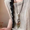 Colar longo de madeira em formato de gota d'água vintage para mulheres, nova corrente para suéter com pingente estilo chinês de verão, acessório estilo étnico