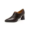 Zapatos de Mujer de Cuero Genuino de Punta Fina con Tacón Grueso, Talla Grande, Estilo Británico, Hebilla Metálica, Corte Profundo, Mocasines Versátiles para el Trabajo