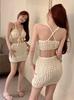 Maiô Biquíni Separado com Saia Pure Desire Alça Halter Push up Lindo Costas Abertas com Cadarço Conjunto Biquíni para Meninas