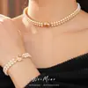Collar de Perlas en Forma de Rombo con Incrustaciones de Circonita, Chapado en Oro Real, Cadena para Clavícula de Lujo Ligero de Nicho, Set de Joyería Exquisito y Elegante