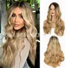 Nuevo producto de comercio exterior transfronterizo: Peluca de mujer con raya en medio, color degradado, cabello largo y rizado con ondas grandes, peluca de cabeza completa, al por mayor