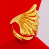 Anillo Abierto Flor Grande de un Color Dorado Arena por Dentro y por Fuera, Anillo de Oro Vivo, Latón Dorado Estaño Dorado Chapado en Oro Anillo Flor Rica de Fénix