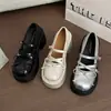 Zapatos Mary Jane de Cuero Negros con Punta Redonda, Boca Baja y Suela Gruesa para Mujer, Nuevo Estilo Verano 2026, Zapatos de Tacón Grueso Estilo Francés para Combinar con Faldas