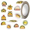 500 Piezas de Pegatinas de Rollo de Taco Dibujo Animado Comida Manual de Bricolaje Autoadhesivas Empaque Pegatinas para Sobres al por Mayor