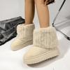 Botas de Nieve Cortas de Piel con Punta Redonda y Suela de Plataforma para Mujer, Calzado de Algodón Cálido y Grueso para Comercio Exterior