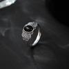 Anillo ovalado de ónix negro en plata esterlina S925 para mujer, estilo europeo y americano, con diseño clásico de mariposa y cara de huevo, joyería de nicho.