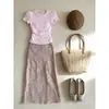 Conjunto de Ropa Nuevo de Moda 2026: Elegante Conjunto de Top Rosa de Manga Corta y Falda Floral Vintage para Verano