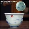 Taza de té vintage azul y blanco, taza invertida, cerámica Dehua, diseño de paisaje, uso doméstico, juego de té kung fu, taza para invitados, venta al por mayor de fabricante