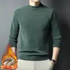 Suéter de peça única masculino com forro de fleece espesso de veludo de marta, para outono e inverno, gola alta, quente, casual, malha de cor sólida
