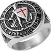 Anillo de acero de titanio con escudo de caballero templario retro de estilo europeo y americano transfronterizo, accesorio de mano con personalidad de nicho