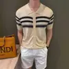 Cardigan Jacquard Fair Isle Manga Curta Masculino Verão Estilo Old Money Gola Reversível Manga Meia Manga Camiseta Reta de Ombro Estilo Commuter Americano