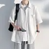 Camisa de Manga Corta de Seda de Hielo para Hombre, Estilo Delgado de Verano, Color Sólido, Marca Casual de Moda, Elegante Camisa de Cinco Puntos, Chaqueta de Verano