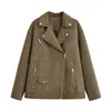 Moda Casual Elegante Outono/Inverno 2025 Jaqueta Motociclista Gola Lapela Zíper Camurça Sintética Solta Slim 3046284