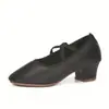 Sapatos de Dança Quadrada Sapatos de Modelagem Corporal para Prática Sola Macia de Tendão de Vaca Respirável Sapatos de Performance para Mãe Sapatos de Dança Sapatos de Dança para Performance em Grupo