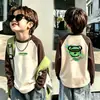 De Rong Camiseta Base de Cuello Redondo Otoño Invierno Nueva para Niños Talla Mediana Grande Ropa Interior Cálida Estilo Coreano Bloque de Color Manga Larga
