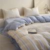 Conjunto de Cama de Quatro Peças Simples Estilo Japonês Classe A Algodão Fio Enrugado Tingido no Fio Lavado Amigo da Pele Para Dormir Nu Algodão Puro Conjunto de Cama de Três Peças