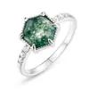 Anillo de Piedra de Musgo Verde Geométrico Único de Venta Caliente Transfronteriza de Amazon Anillo para el Dedo Índice de Plata S925 Incrustado con Ágata Acuática