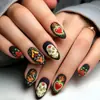 Arte de uñas de Halloween con diseños de calavera y flor, parches de uñas postizas desmontables de 24 piezas en caja, comercio exterior europeo y americano