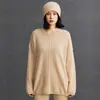 Tricô Feminino de Caxemira Novo Outono e Inverno Gola Redonda Design Retro Cacheado Estilo Casual Solto Tricô de Caxemira Versátil