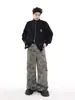 Cardigan de pelúcia estilo americano com gola de veado, suéter masculino de outono e inverno de 2024, nova marca de moda, suéter com zíper rasgado, jaqueta para vestir