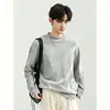 Camiseta de algodão puro de manga longa, estilo americano, peso pesado, para homens, gola semi-alta, adequada para usar em camadas ou sozinha, top estiloso de gola média