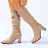 Botas Altas hasta la Rodilla para Mujer 2025 Nuevas Botas de Moda Otoño e Invierno Tallas Grandes Europeas y Americanas Tacón Alto Color Sólido Punta Fina Slip-On Botas Arrugadas