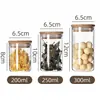 Pote de Armazenamento de Vidro Borossilicato Alto com Tampa de Bambu Hermética - Recipiente de Cozinha Resistente ao Calor - Tamanhos de 200ml / 300ml / 400ml