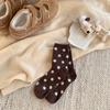 Calcetines de lana con lunares para mujer, calcetines de media pantorrilla, otoño e invierno, gruesos con forro polar, cálidos, con puntos de felpa, medias japonesas de invierno