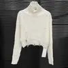 Otoño 2024 Pin Decorativo Suéter para Mujer Nicho Estilo Americano Suéter Top de Cuello Alto Pequeño