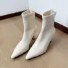Combina bem com um casaco~Botas femininas curtas elásticas de bico fino francês, botas de salto alto fino, botas de cano curto elegantes