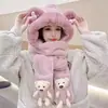 Sombrero Bufanda Guantes de Oreja de Oso Tridimensional Estilo Coreano Juego de Tres Piezas para Mujer Invierno Engrosado Cálido Sombrero para Padres e Hijos