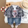 Ropa para Niños Niños Ropa de Otoño 2025 Nueva Camisa a Cuadros Tie-Dye Traje de Tres Piezas Bebé Otoño Estilo Coreano Ropa para Niños