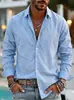 Nova camisa masculina de sarja estampada de manga longa, estilo europeu e americano, casual e elegante, com lapela, aberta na frente, para 2026