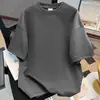 Camiseta de Algodão 100% Puro de Alta Qualidade Cor Roxo Uva Pesada de Manga Curta para Homens e Mulheres Verão 2025 Solta e Versátil Tops de Casal