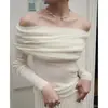 Estilo Outono e Primavera Estilo Puro Desejo Tricô Ombro a Ombro Suéter Base Interno de Alta Qualidade Spice Girls Top de Ombro Feminino