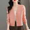 Cárdigan de punto corto moderno con cuello en V para mujer, chaqueta para aire acondicionado, suéter de abrigo nuevo de color liso para primavera y otoño, suave y moderno