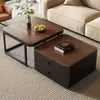 Mesa de Centro Cuadrada para Uso Doméstico Apartamento Pequeño con Cajón Mesa de Té 2026 Nuevo Estilo Retro Extensible Móvil Almacenamiento Mesa de Té