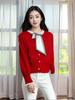 Suéter com decote em V e laço, manga comprida, outono e inverno, novo, elegante, para combinar com tudo, agora, com botões, elegante, blusa