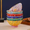 Cuenco Fushou de Esmalte Jingdezhen Nueva Chinoiserie Cerámica Doméstica para Arroz Estilo Japonés Cuenco Sombrero de Bambú Cuenco de Cumpleaños de Alta Gama
