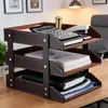 Portaarchivos A4 para Oficina de Negocios Porta Documentos de Cuero de Tres Niveles de Alta Calidad Porta Almacenamiento de Documentos de Escritorio Creativo