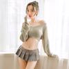Ropa interior sexy suéter escotado sexy mini falda a cuadros limpia para trasero uniforme tentación comercio exterior al por mayor generación