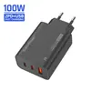 Cargador Múltiple de 100W Blanco y Negro 2Puertos PD + 1 Puerto USB Adaptador de Corriente de 5V2A12W Cargador de Teléfono Móvil Estándar Europeo y Americano