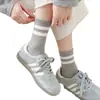 Meias de Algodão Puro para Mulheres, Meias Esportivas de Cano Médio com Duas Listras, Absorventes de Suor e Respiráveis para Badminton, Meias de Corrida, Meias Longas, Fábrica de Meias Zhuji