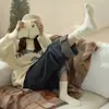 Calcetines Grues de Lana Australiana Cálidos para Dormir Blancos, Versátiles y Lindos, Calcetines Bordados de Media Pantorrilla para Otoño e Invierno